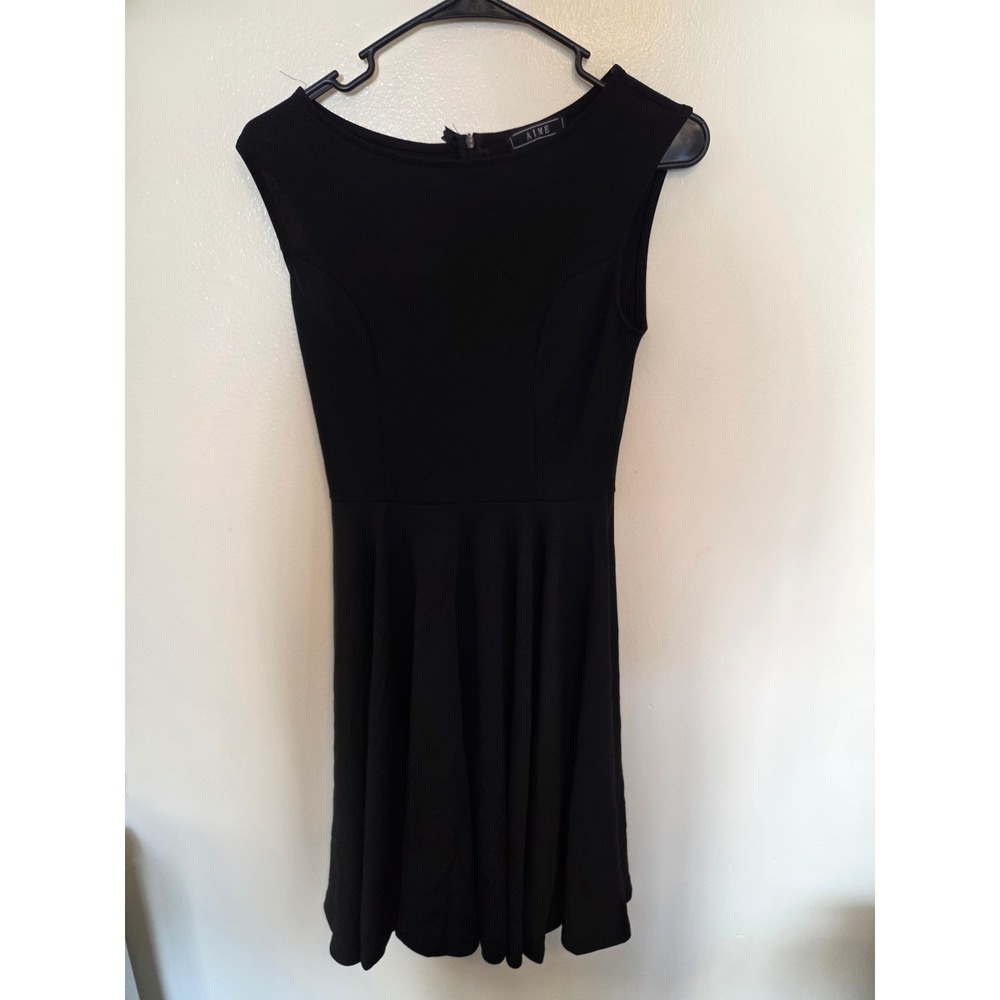 AIME Black Sleeveless Fit and Flare Dress Boat Neck Cocktail Party Mini